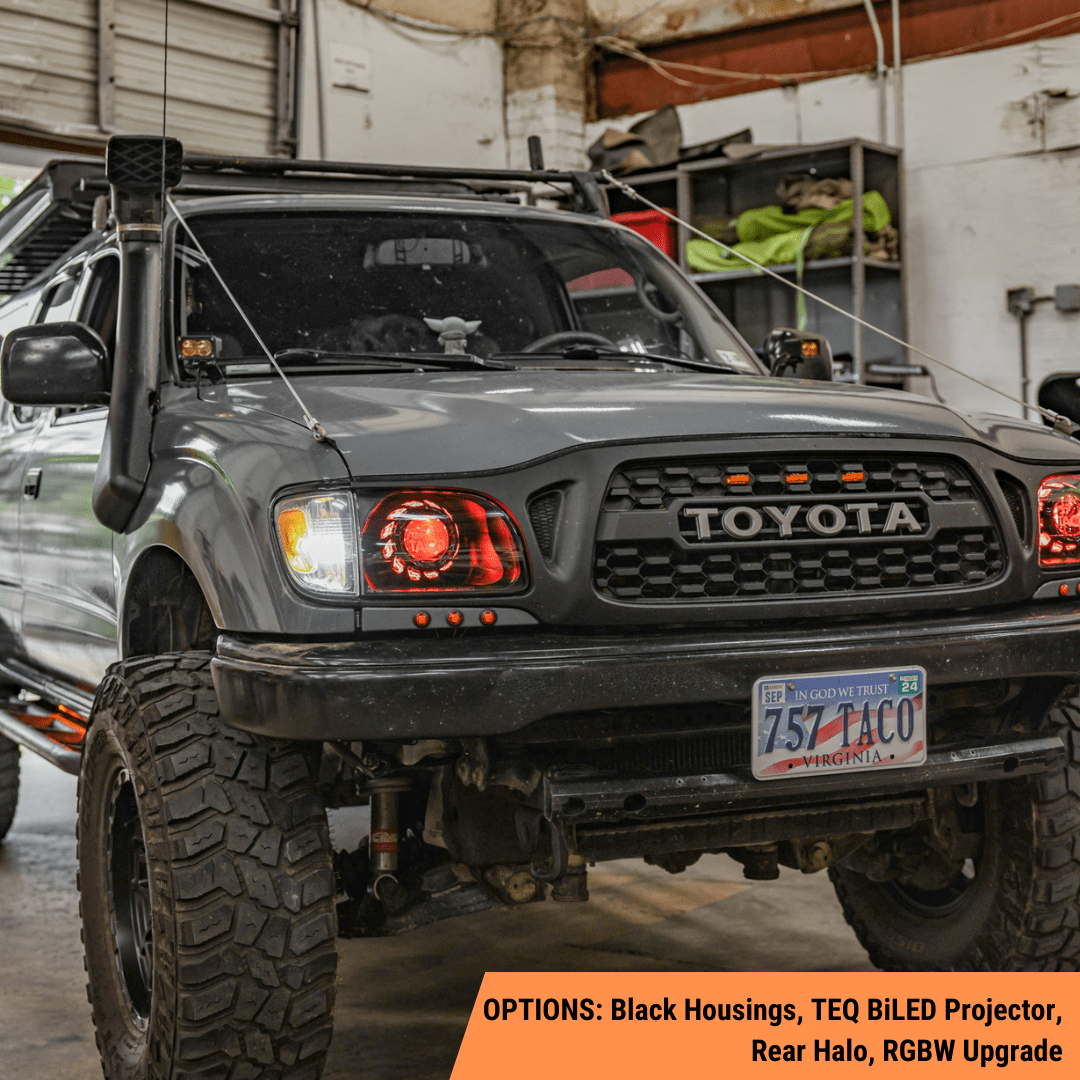TEQ Customs LLC Headlights Black (+$20) / Rear Halo / RGB (Bluetooth Color Changing w/ Turn Signal Function) (+$100) 01-04 1st Gen Tacoma Turbine Edition Headlights