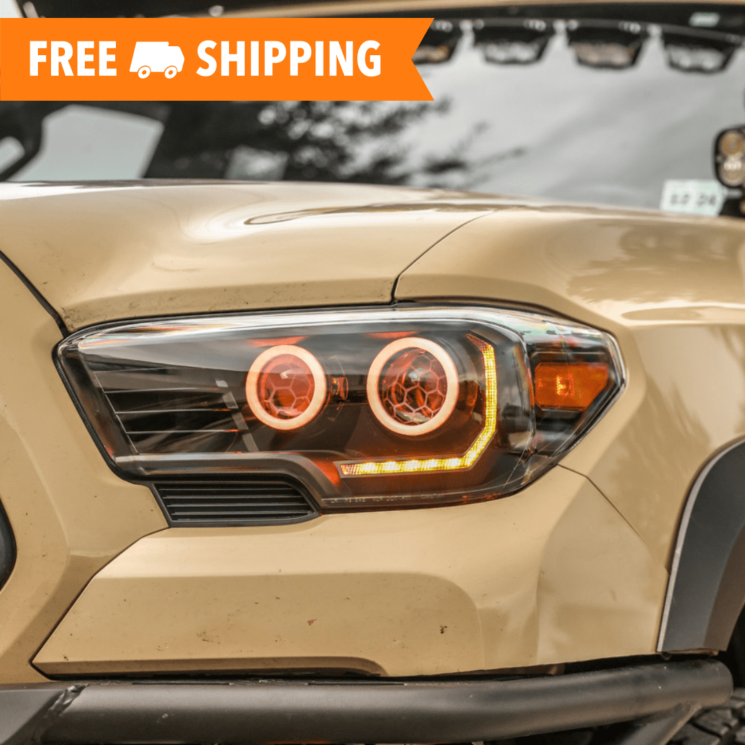 Autozensation Black Projector Headlights For 2016-2023 Toyota Tacoma – LED Switchback Bar