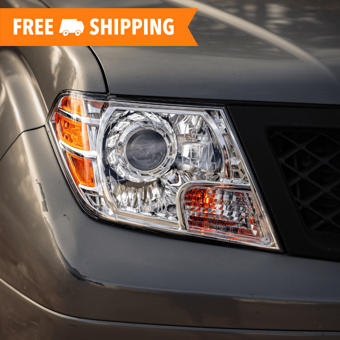 Pair Black Housing Headlights For 2009-2021 Nissan Frontier - Halogen, Clear Lens, Driver & Passenger Side