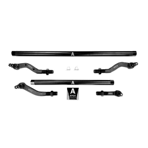 Apex Chassis Apex Chassis Heavy Duty 2.5 Ton Tie Rod & Drag Link Assembly in Steel Fits: 19-22 Jeep Gladiator JT 18-22 Jeep Wrangler JL/JLU Rubicon Mohave Sahara Sport. Note: This NO-FLIP kit fits a Dana 30 axle with a lift of 4.5 inches or less.