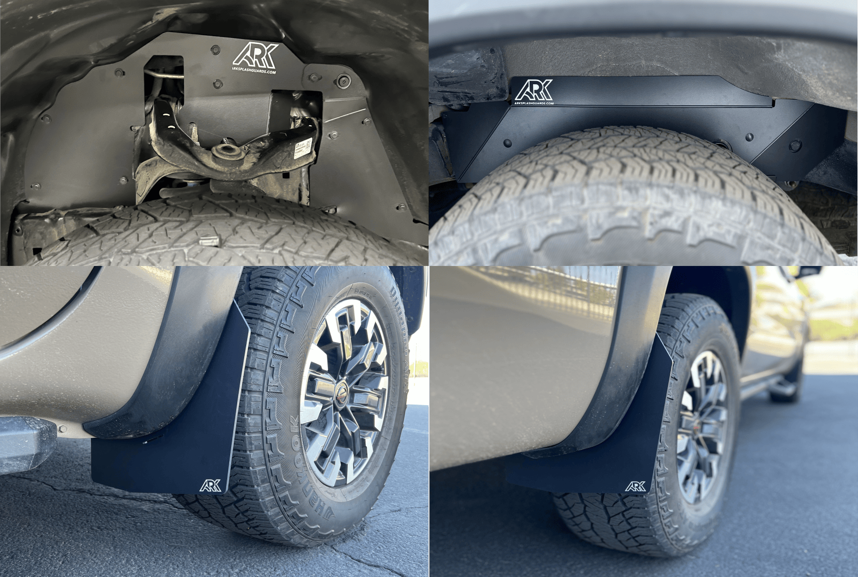 Ark Splash Guards Inner Wheel Well Guard Front and Rear Splash Guards with Mid Mud Flaps Combo Kit / White 2022-2026 Nissan Frontier Pro4X TriXpoly Complete Kits - Bundle and Save