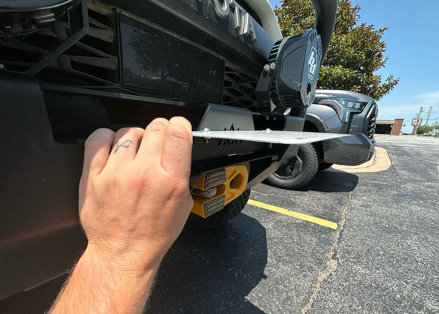 Backwoods Adventure Mods Recovery Gear Flip Up Front License Plate Holder - Hawse Fairlead