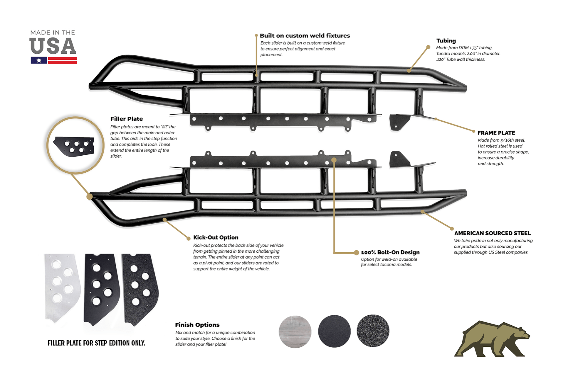 Cali Raised LED Armor 2003-2009 TOYOTA 4RUNNER STEP EDITION BOLT ON ROCK SLIDERS