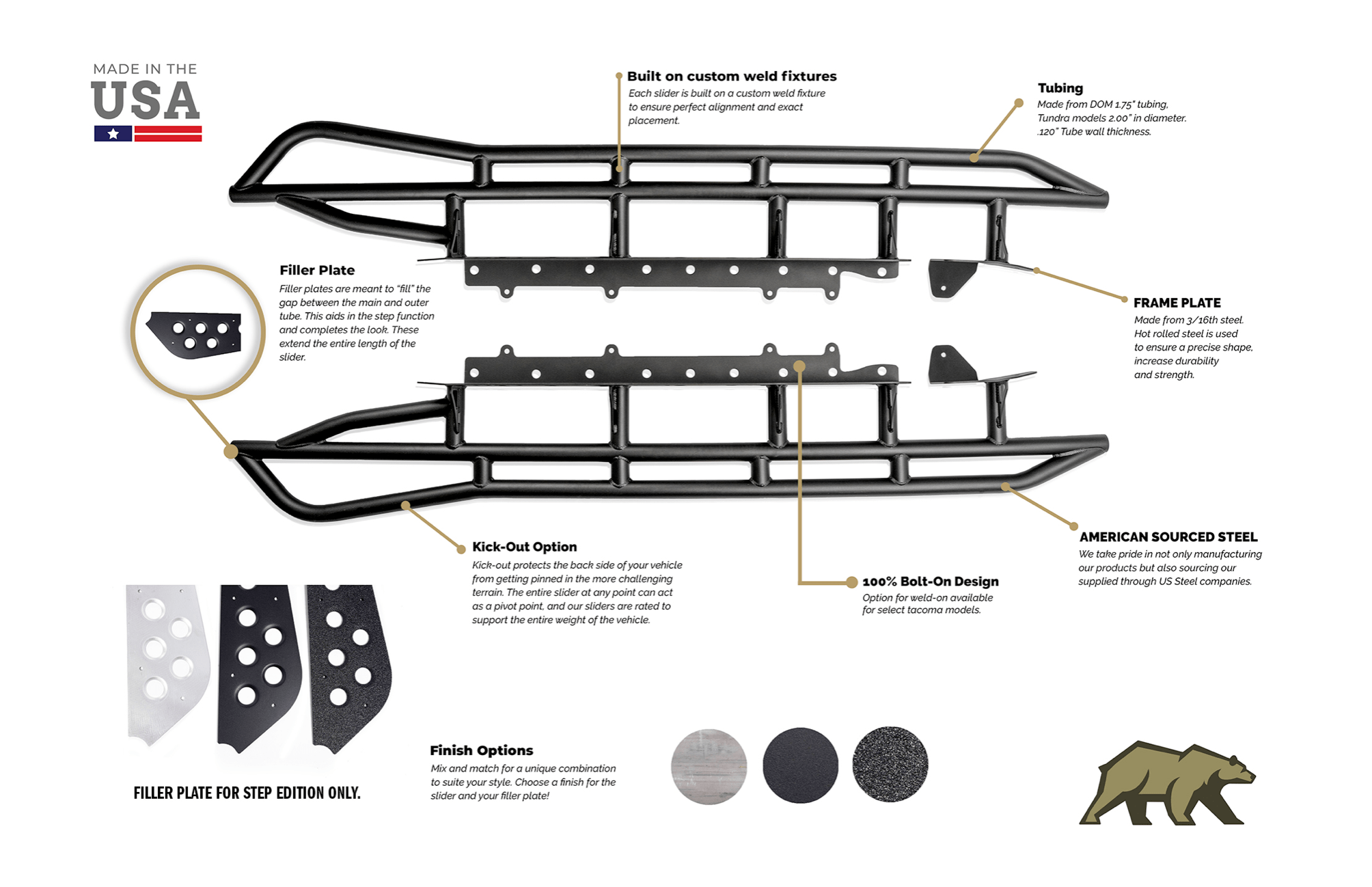 Cali Raised LED Armor 2003-2009 TOYOTA 4RUNNER TRAIL EDITION BOLT ON ROCK SLIDERS