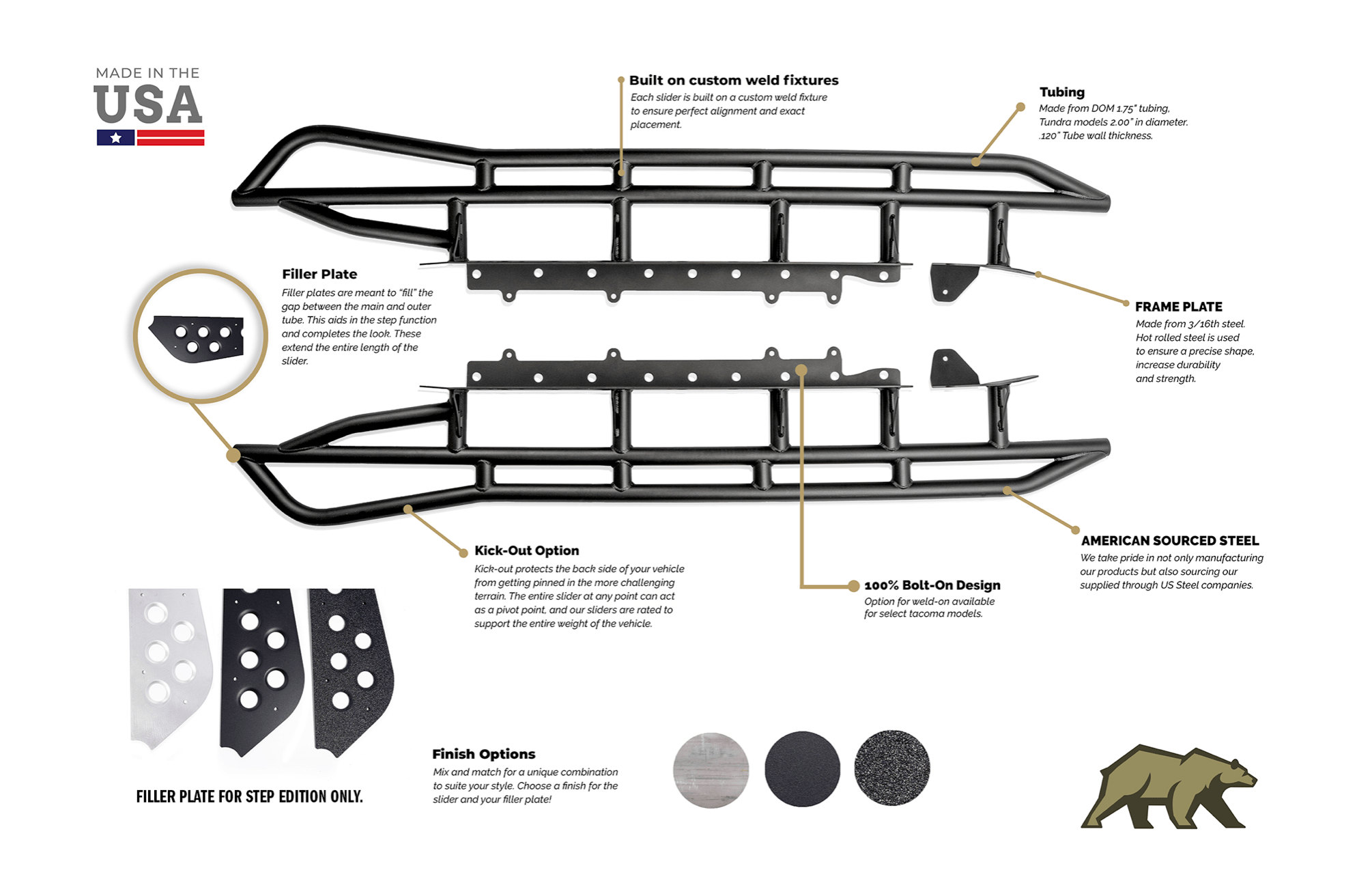 Cali Raised LED Armor 2014-2021 TOYOTA TUNDRA TRAIL EDITION ROCK SLIDERS