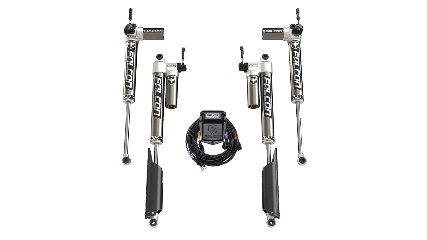 Falcon Shocks Suspension 20-Up Jeep Gladiator JT EcoDiesel SP2 3.5 e-Adjust Piggyback Shock Kit 3.5-4.5 Inch Long-Travel Falcon Shocks