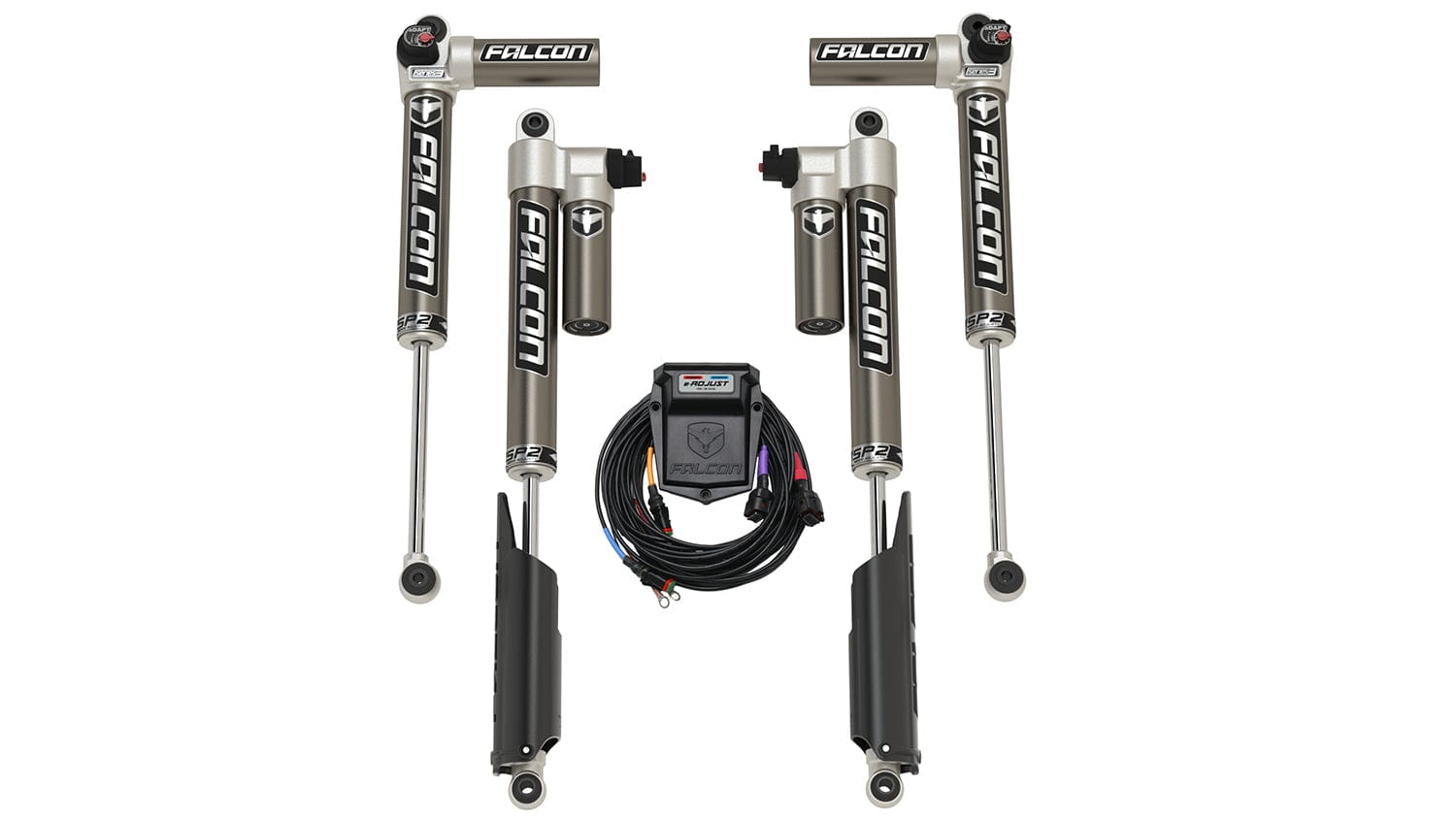 Falcon Shocks Suspension 20-Up Jeep Gladiator JT Mojave No EcoDiesel SP2 3.5 e-Adjust Piggyback Shock Kit 3.5-4.5 Inch Lift Long-Travel Falcon Shocks