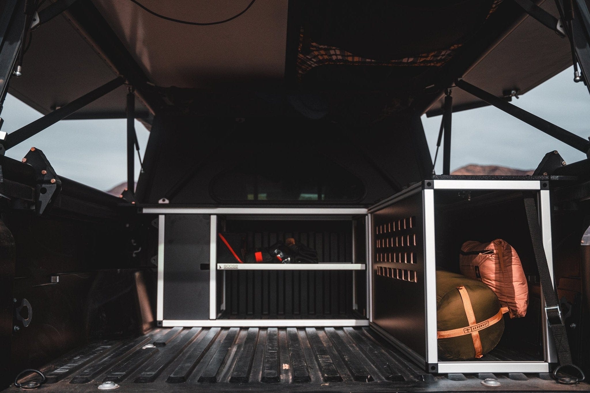 Goose Gear Camper Bed Cargo & Bench and Storage Module - Passenger Side Package Toyota Tacoma - 2016-2023 - 3rd Gen - 5’ Bed - Explore Series - UltraLite - Super Pacific