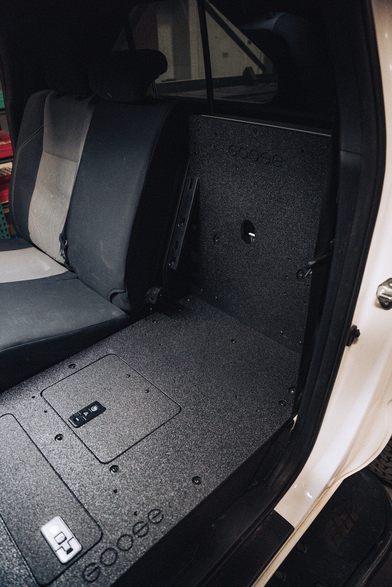 Goose Gear Interior Storage 40% Driver Seat Delete / Include Shipping Toyota Tacoma 2005-2023 2nd and 3rd Gen Double Cab Version 2 - Second Row Seat Delete Plate System