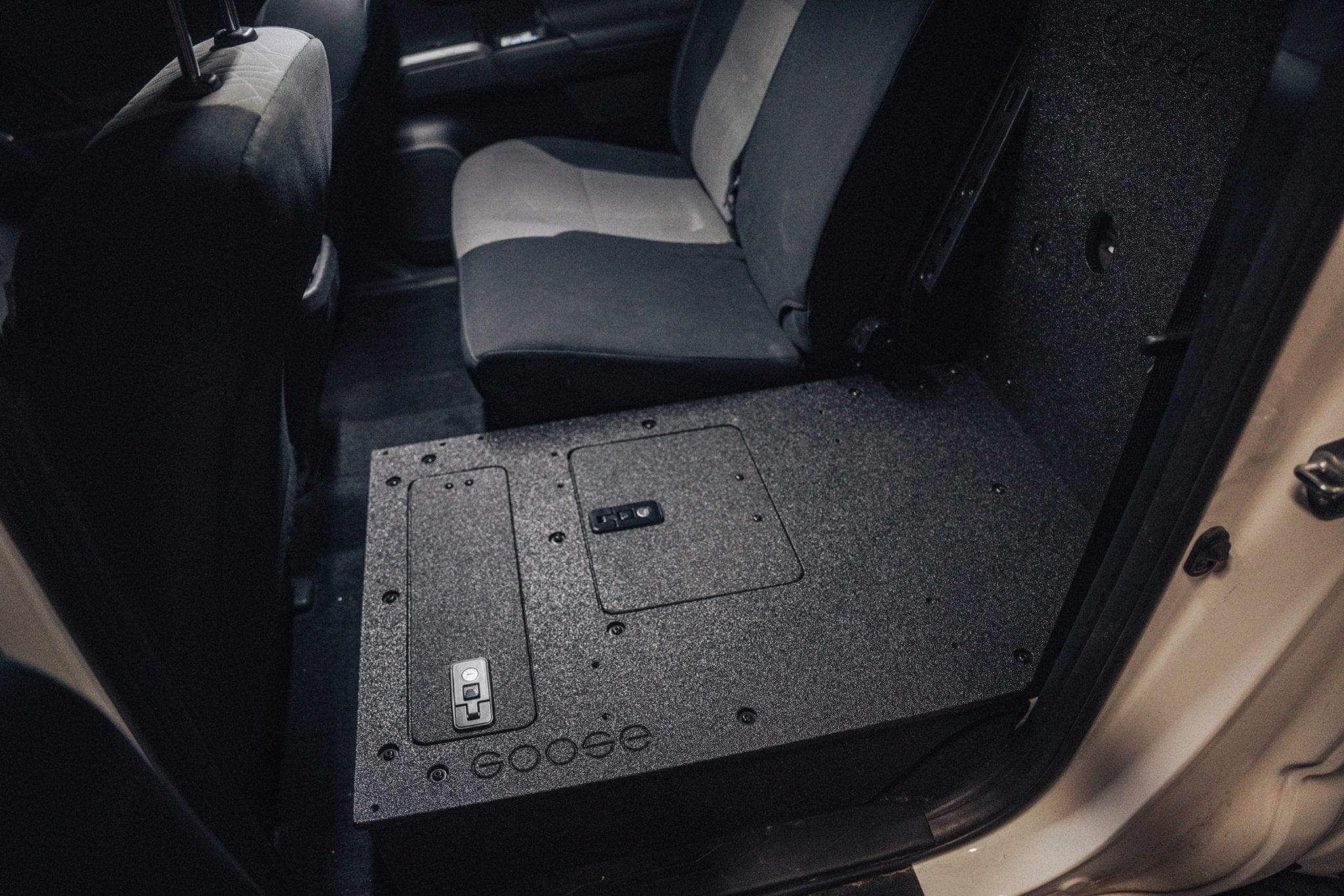 Goose Gear Interior Storage Toyota Tacoma 2005-2023 2nd and 3rd Gen Double Cab Version 2 - Second Row Seat Delete Plate System