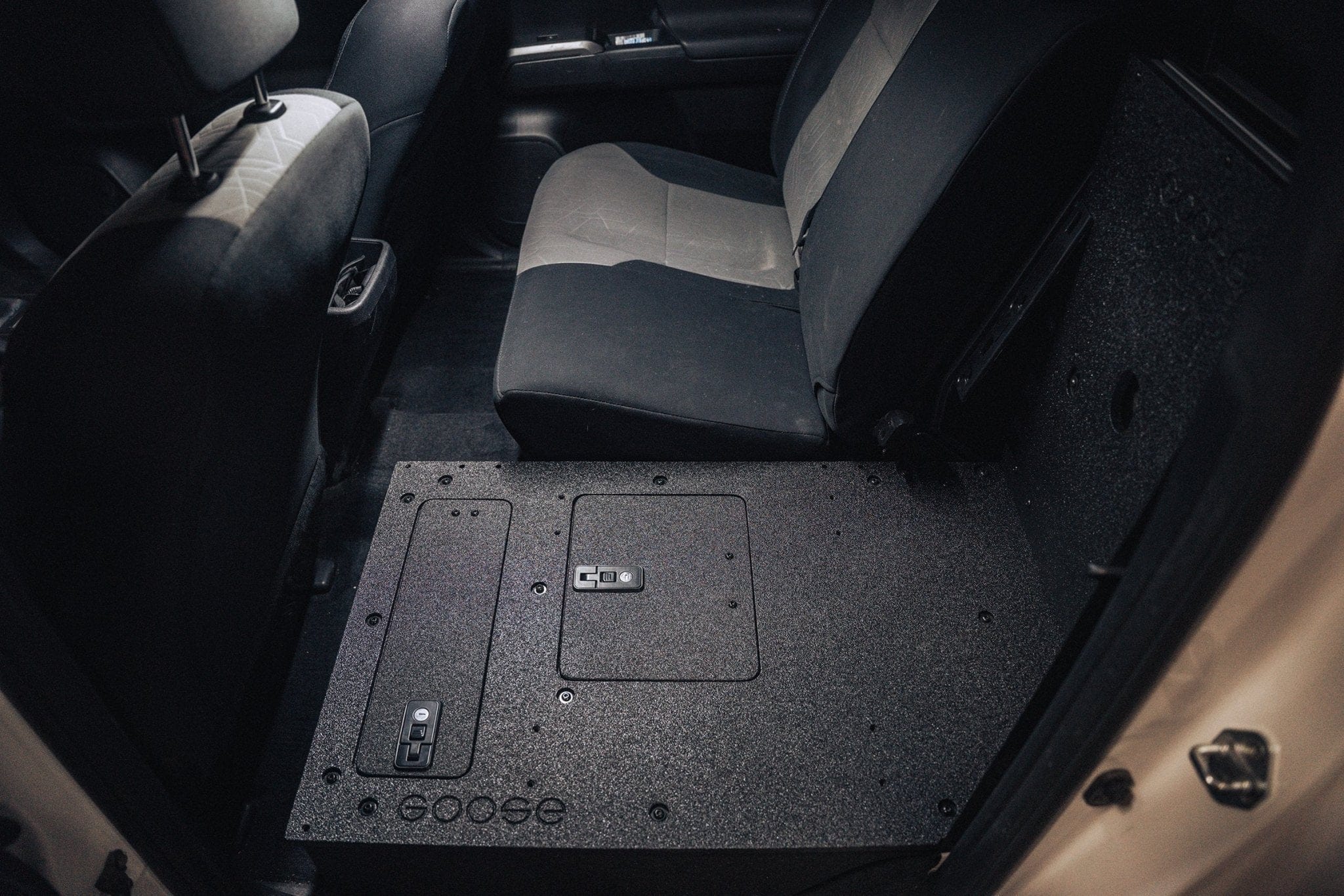 Goose Gear Interior Storage Toyota Tacoma 2005-2023 2nd and 3rd Gen Double Cab Version 2 - Second Row Seat Delete Plate System