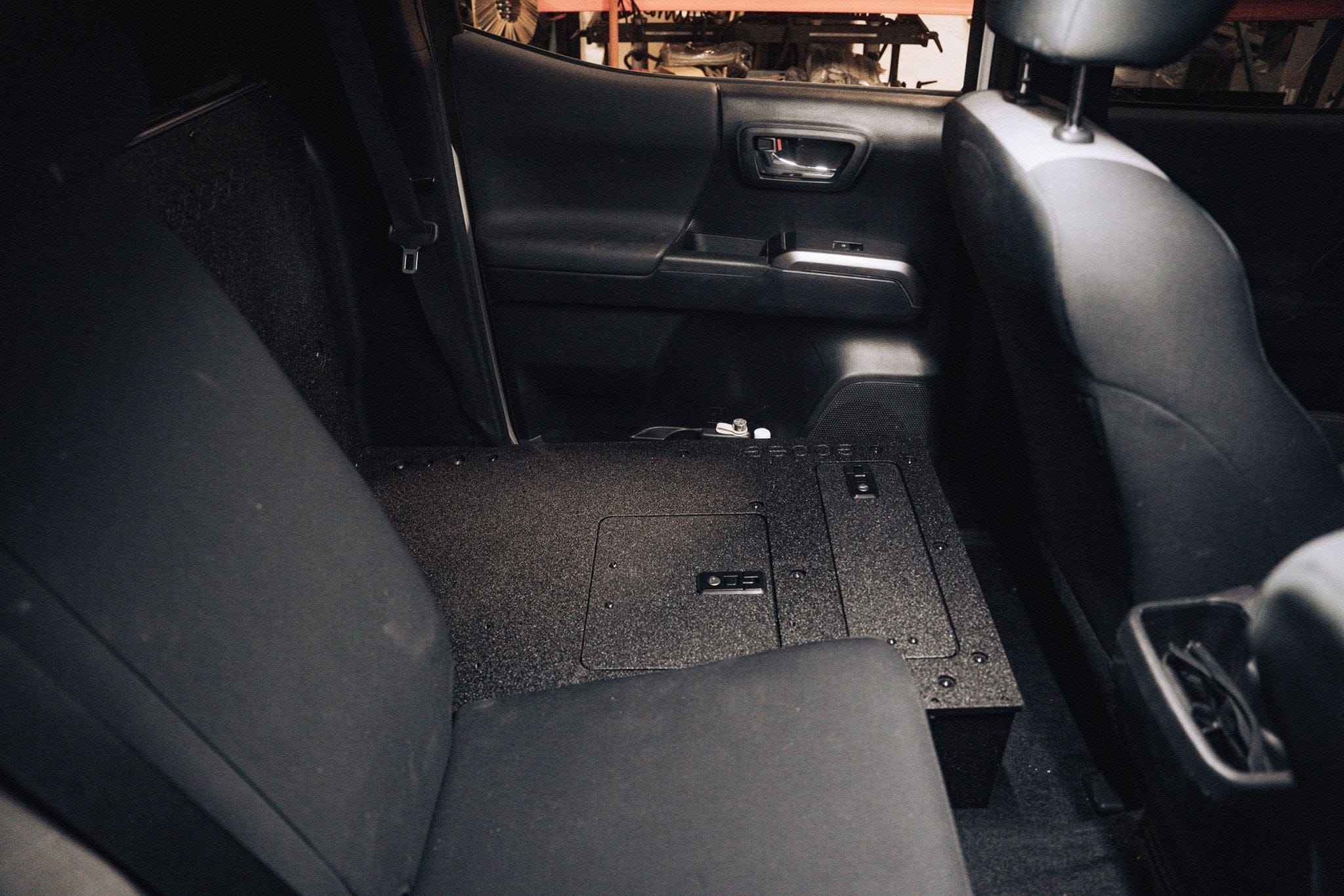 Goose Gear Interior Storage Toyota Tacoma 2005-2023 2nd and 3rd Gen Double Cab Version 2 - Second Row Seat Delete Plate System