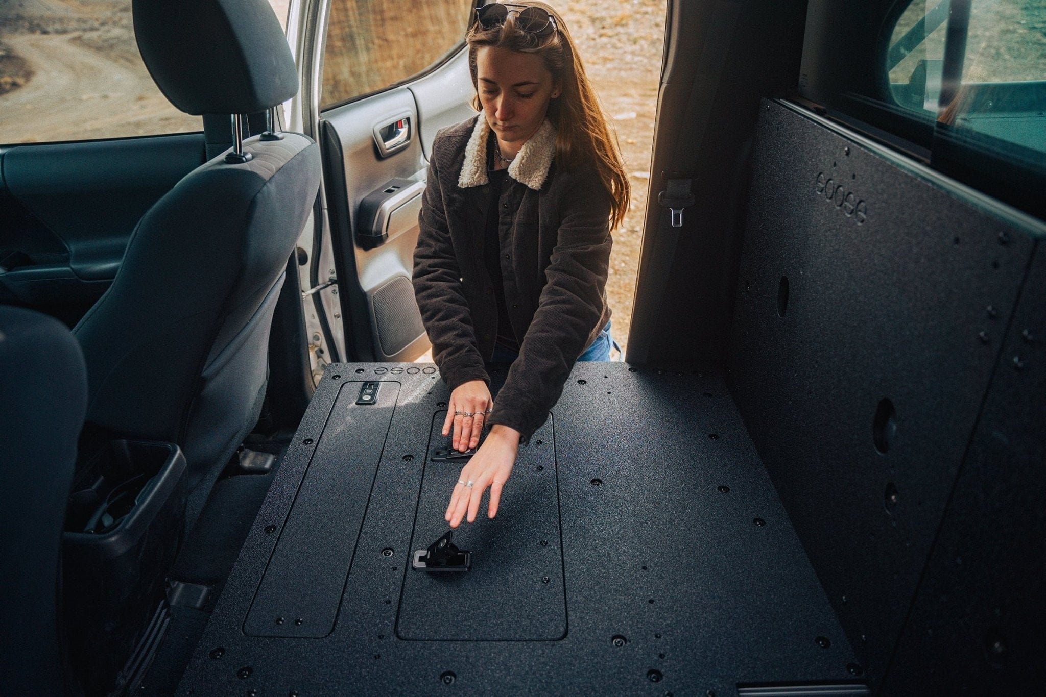 Goose Gear Seat Delete Plate System Toyota Tacoma 2005-2023 2nd and 3rd Gen Double Cab Version 2 - Second Row Seat Delete Plate System