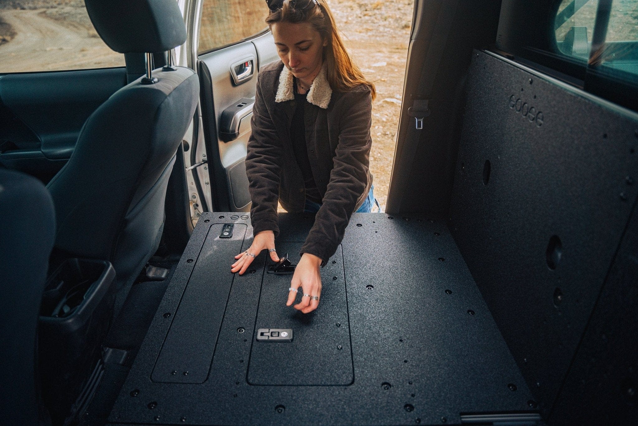 Goose Gear Seat Delete Plate System Toyota Tacoma 2005-2023 2nd and 3rd Gen Double Cab Version 2 - Second Row Seat Delete Plate System