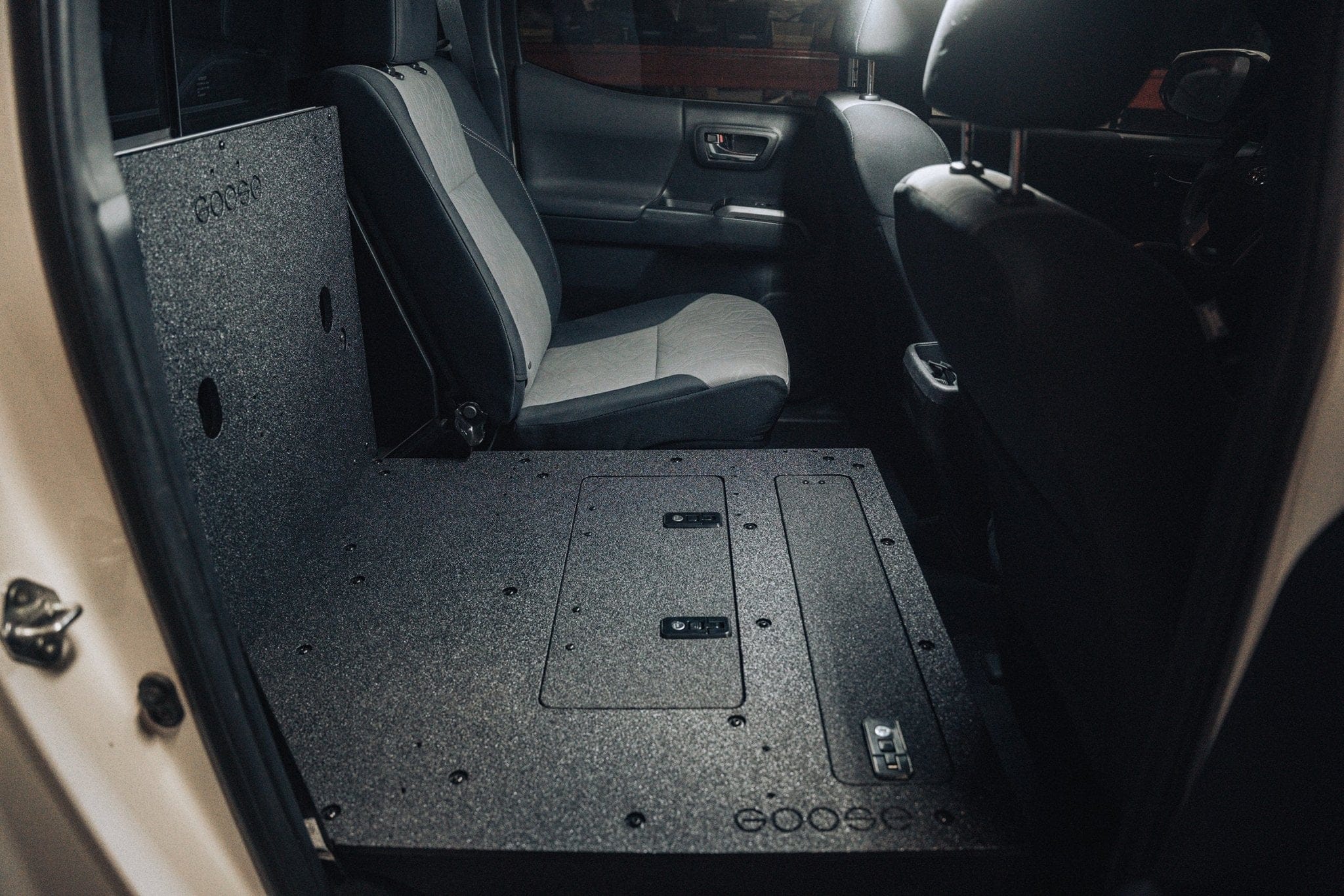 Goose Gear Seat Delete Plate System Toyota Tacoma 2005-2023 2nd and 3rd Gen Double Cab Version 2 - Second Row Seat Delete Plate System