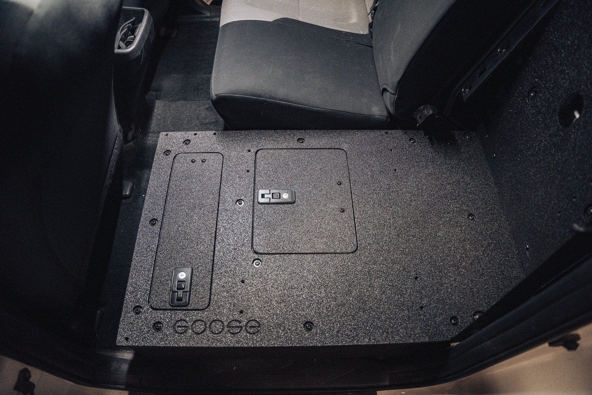 Goose Gear Seat Delete Plate System Toyota Tacoma 2005-2023 2nd and 3rd Gen Double Cab Version 2 - Second Row Seat Delete Plate System