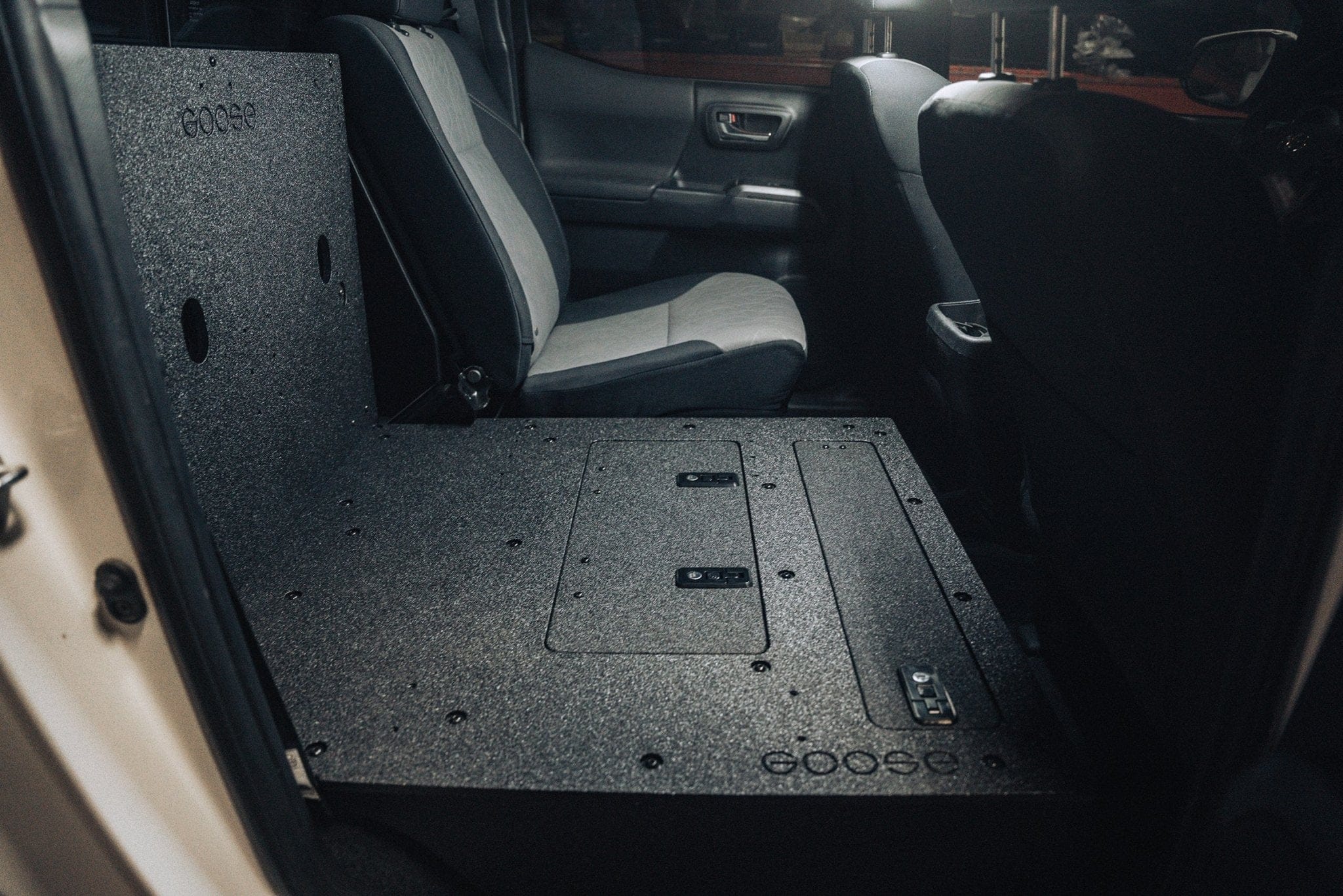 Goose Gear Seat Delete Plate System Toyota Tacoma 2005-2023 2nd and 3rd Gen Double Cab Version 2 - Second Row Seat Delete Plate System