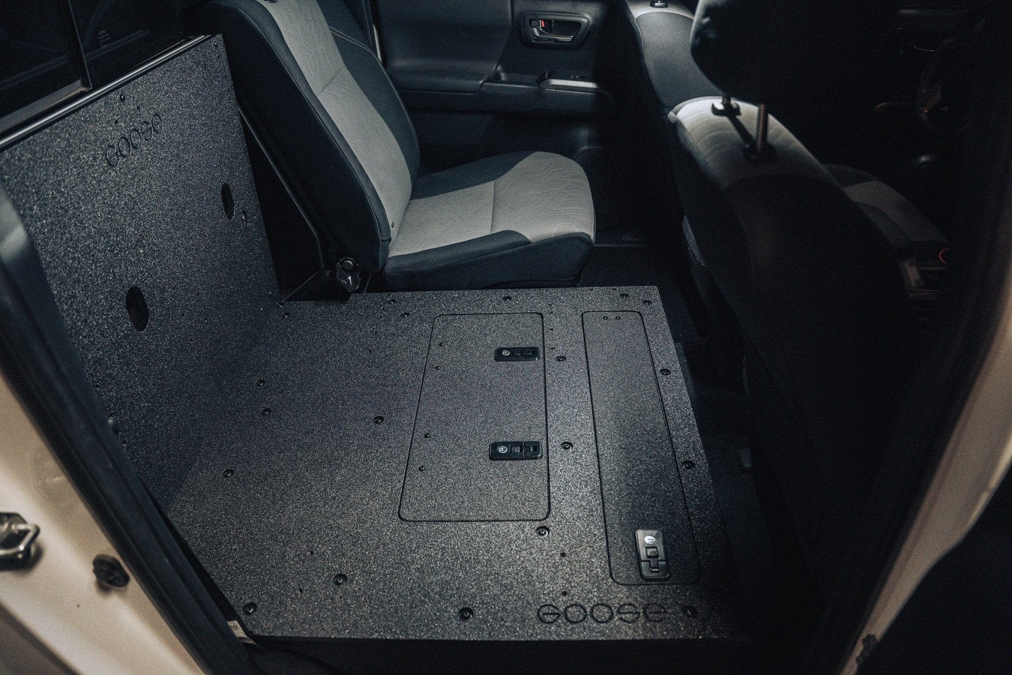 Goose Gear Seat Delete Plate System Toyota Tacoma 2005-2023 2nd and 3rd Gen Double Cab Version 2 - Second Row Seat Delete Plate System