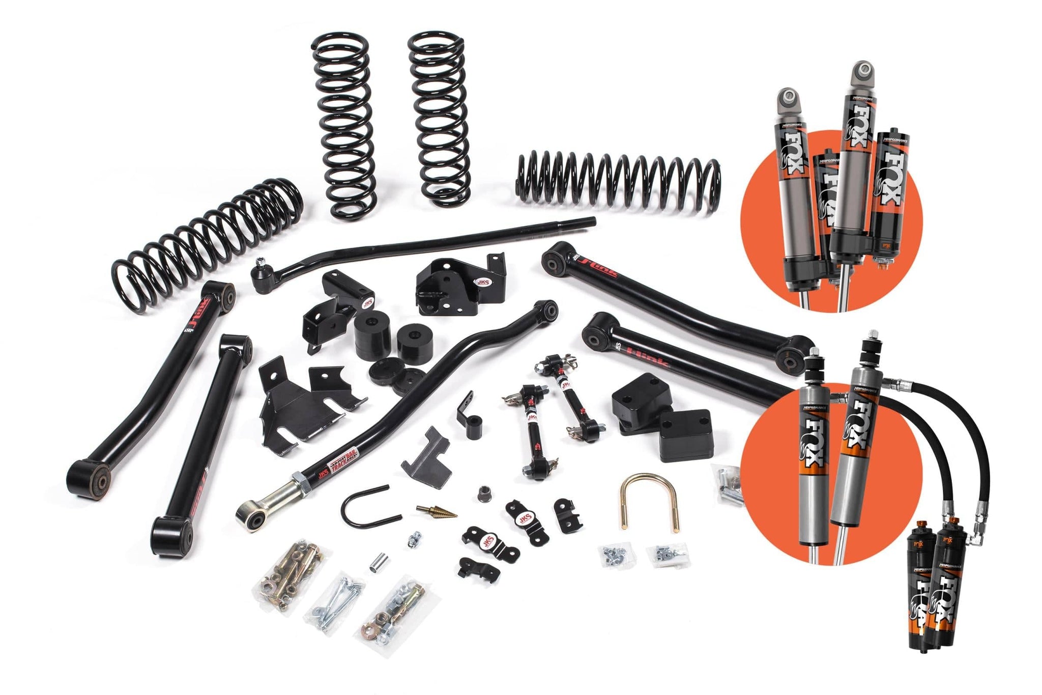 JKS Manufacturing 2007-2018 Jeep Wrangler JK 2 Door 3.5 Inch J-Konnect Suspension Lift Kit w/ Fox 2.5 Performance Elite Series R/R DSC Shocks 4WD JSPEC