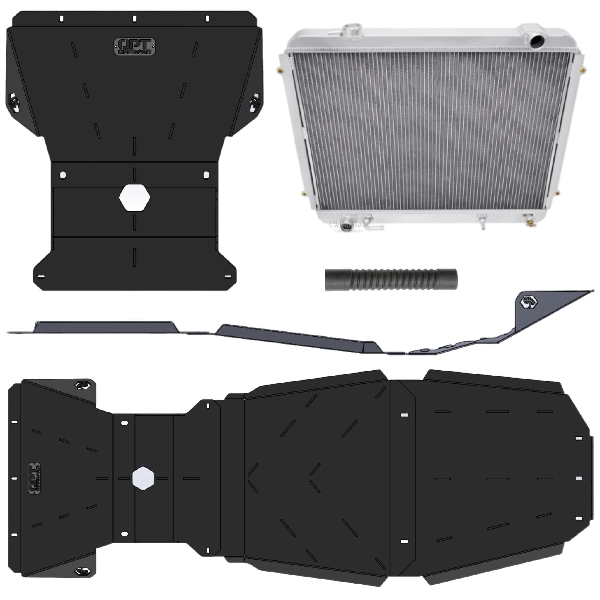 Opt Offroad Armor 96-02 4Runner 4WD / DIY Full Belly (Ends at Gas Tank Crossmember) / High Clearance Radiator Required; Premium OE Pkg High Clearance HD Skid Plate & Radiator (96-02 4Runner, 95-04 Tacoma)