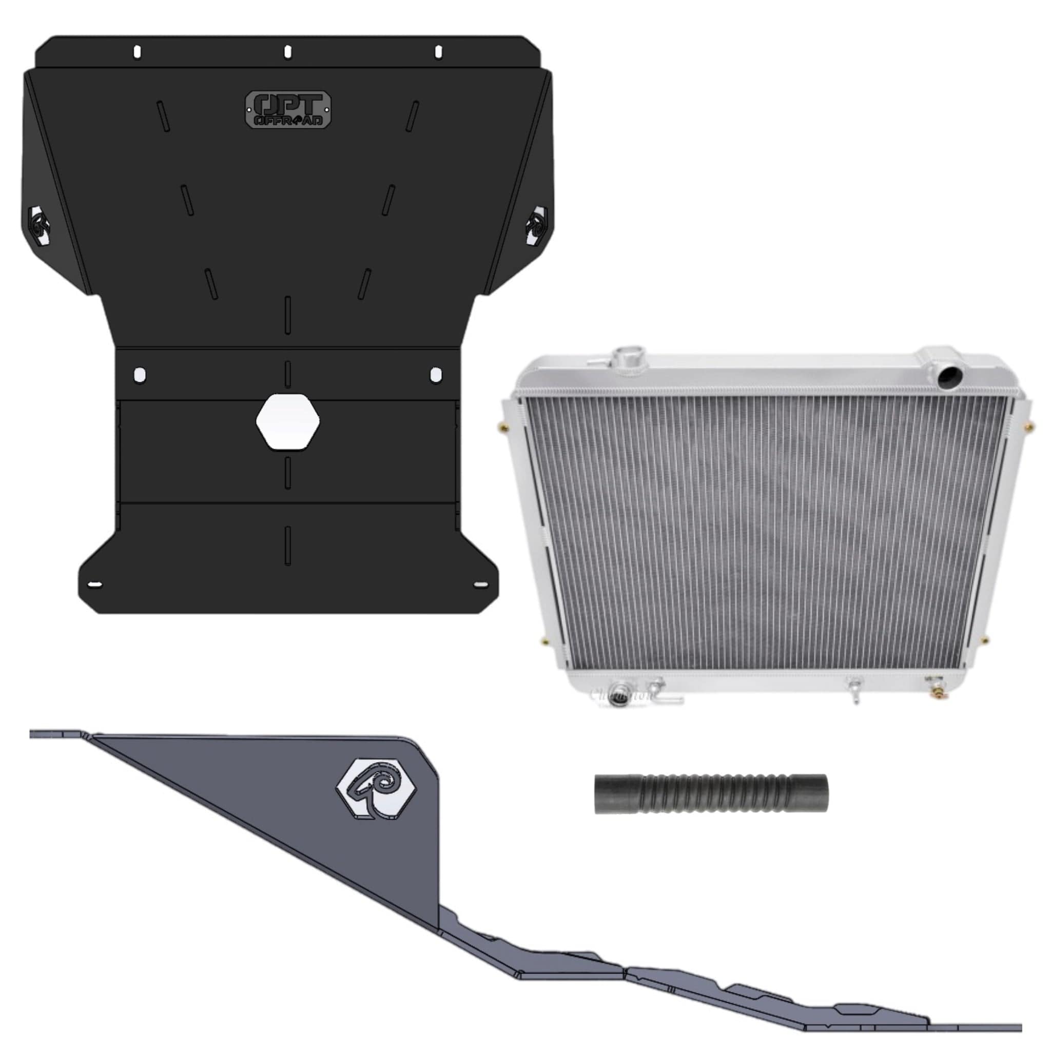 Opt Offroad Armor 96-02 4Runner 4WD / DIY Standard (Ends at Steering Crossmember) / High Clearance Radiator Required; Premium OE Pkg High Clearance HD Skid Plate & Radiator (96-02 4Runner, 95-04 Tacoma)