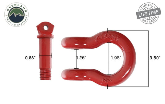 Overland Vehicle Systems 19010204 Recovery Shackle 3/4 Inch 4.75 Ton Red - Sold In Pairs Overland Vehicle Systems
