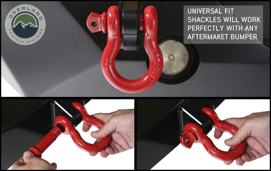 Overland Vehicle Systems 19010204 Recovery Shackle 3/4 Inch 4.75 Ton Red - Sold In Pairs Overland Vehicle Systems