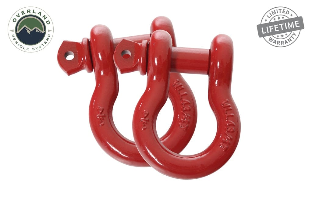 Overland Vehicle Systems 19010204 Recovery Shackle 3/4 Inch 4.75 Ton Red - Sold In Pairs Overland Vehicle Systems