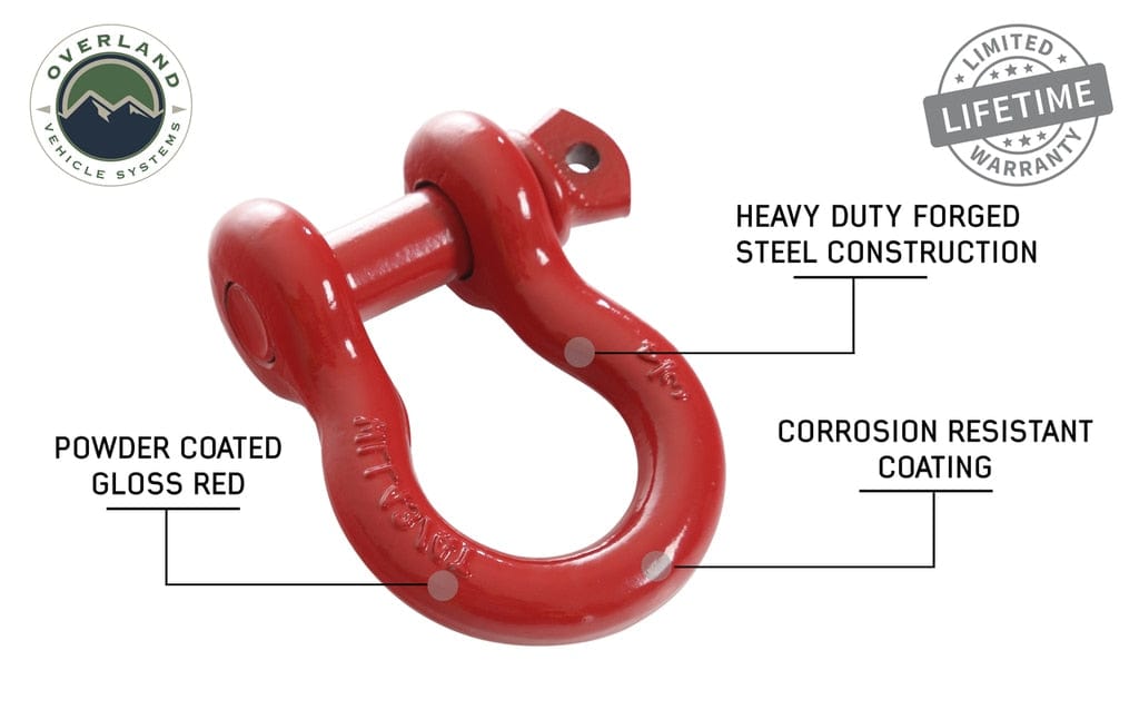 Overland Vehicle Systems 19019904 Recovery Shackle 3/4 Inch 4.75 Ton Red Overland Vehicle Systems