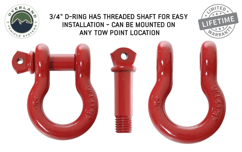 Overland Vehicle Systems 19019904 Recovery Shackle 3/4 Inch 4.75 Ton Red Overland Vehicle Systems