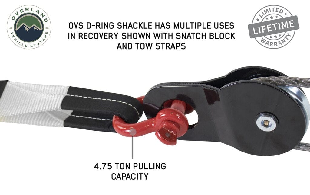 Overland Vehicle Systems 19019904 Recovery Shackle 3/4 Inch 4.75 Ton Red Overland Vehicle Systems