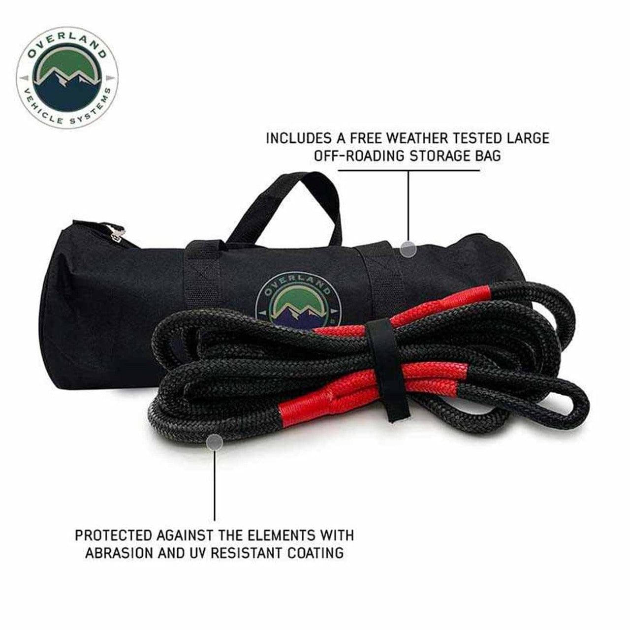 Overland Vehicle Systems Brute Kinetic Recovery Rope 7/8 Inch x 20 Foot With Storage Bag Overland Vehicle Systems