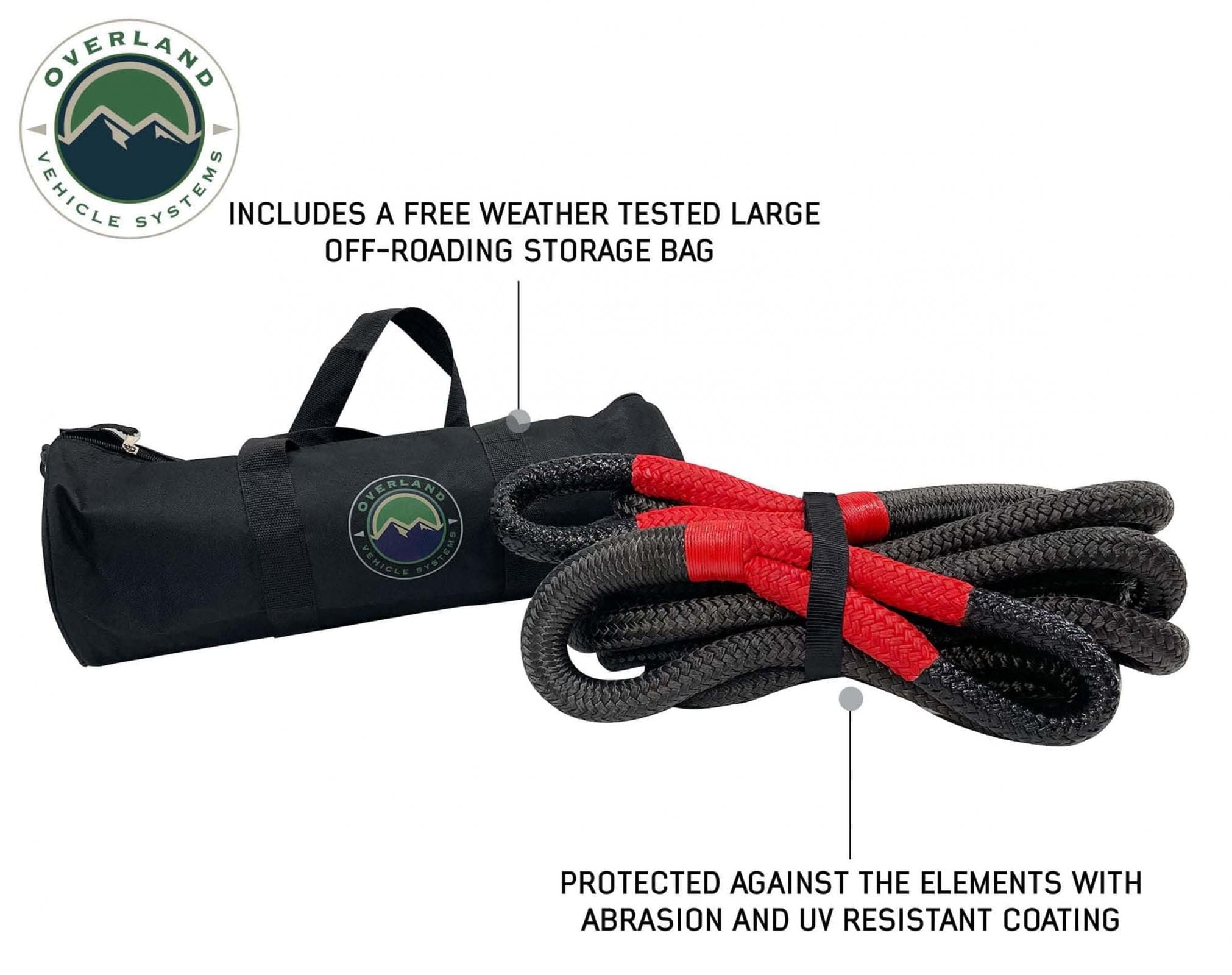 Overland Vehicle Systems Brute Kinetic Rope Recovery Strap 1 x 30 Foot 30 Percent Stretch Overland Vehicle Systems