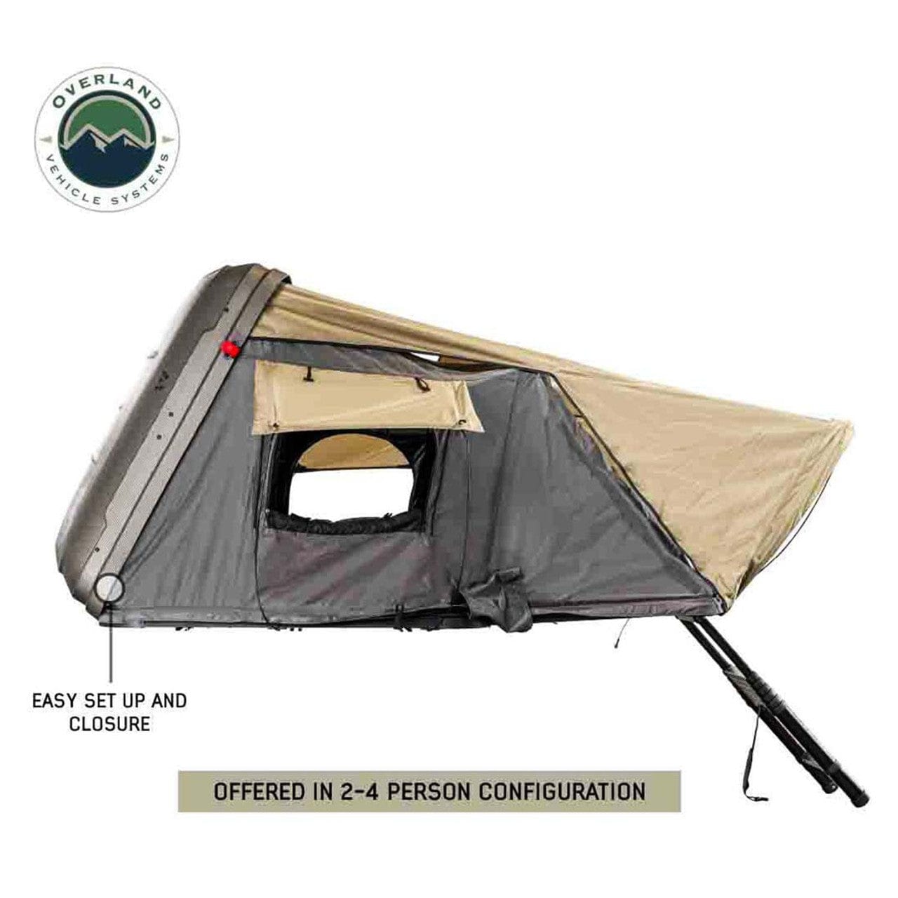 Overland Vehicle Systems HD Bundu 2 - Hard Shell Roof Top Tent, 2 Person, Grey Body and Black Rainfly Overland Vehicle Systems