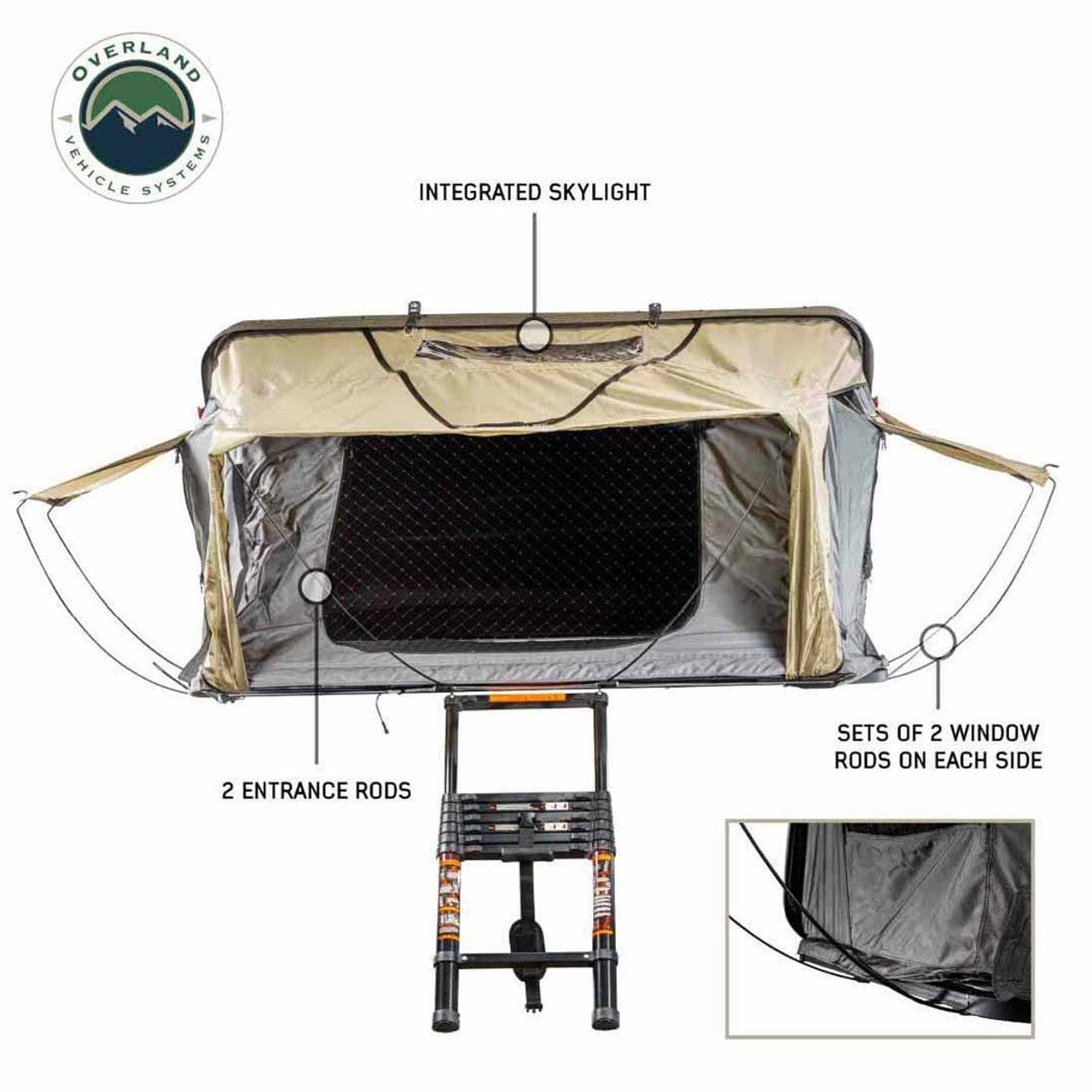 Overland Vehicle Systems HD Bundu 4 - Hard Shell Roof Top Tent, 4 Person, Grey Body and Black Rainfly Overland Vehicle Systems