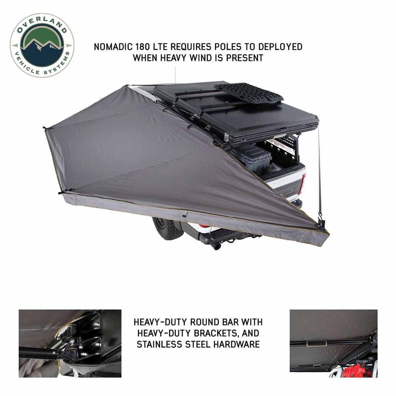 Overland Vehicle Systems HD Nomadic 180 LTE - Awning, Grey Body, Green Trim and Black Travel Cover Overland Vehicle Systems