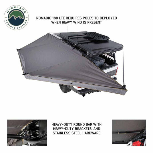 Overland Vehicle Systems HD Nomadic 180 LTE - Awning, Grey Body, Green Trim and Black Travel Cover Overland Vehicle Systems