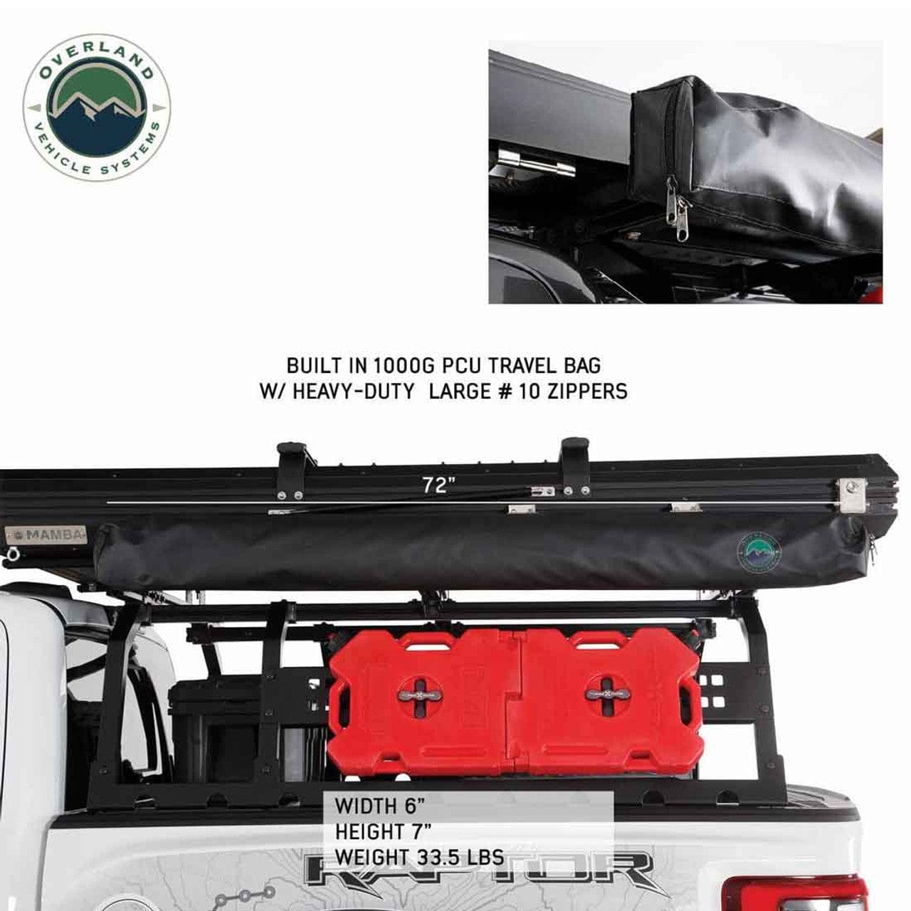 Overland Vehicle Systems HD Nomadic 180 LTE - Awning, Grey Body, Green Trim and Black Travel Cover Overland Vehicle Systems