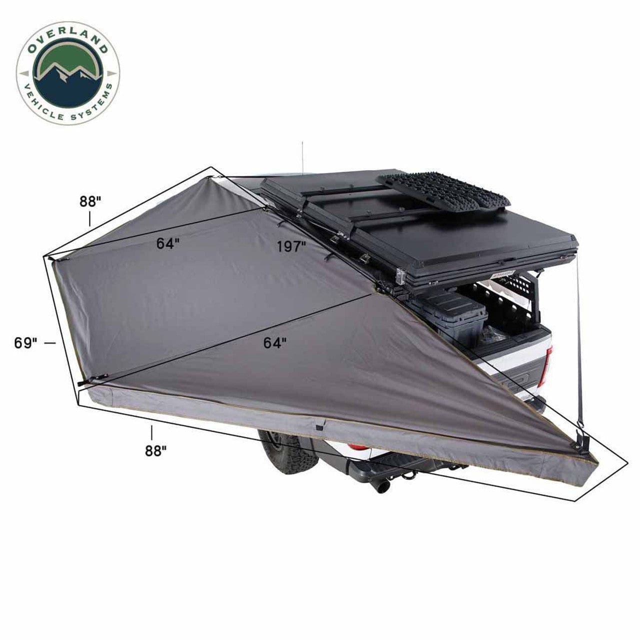 Overland Vehicle Systems HD Nomadic 180 LTE - Awning, Grey Body, Green Trim and Black Travel Cover Overland Vehicle Systems