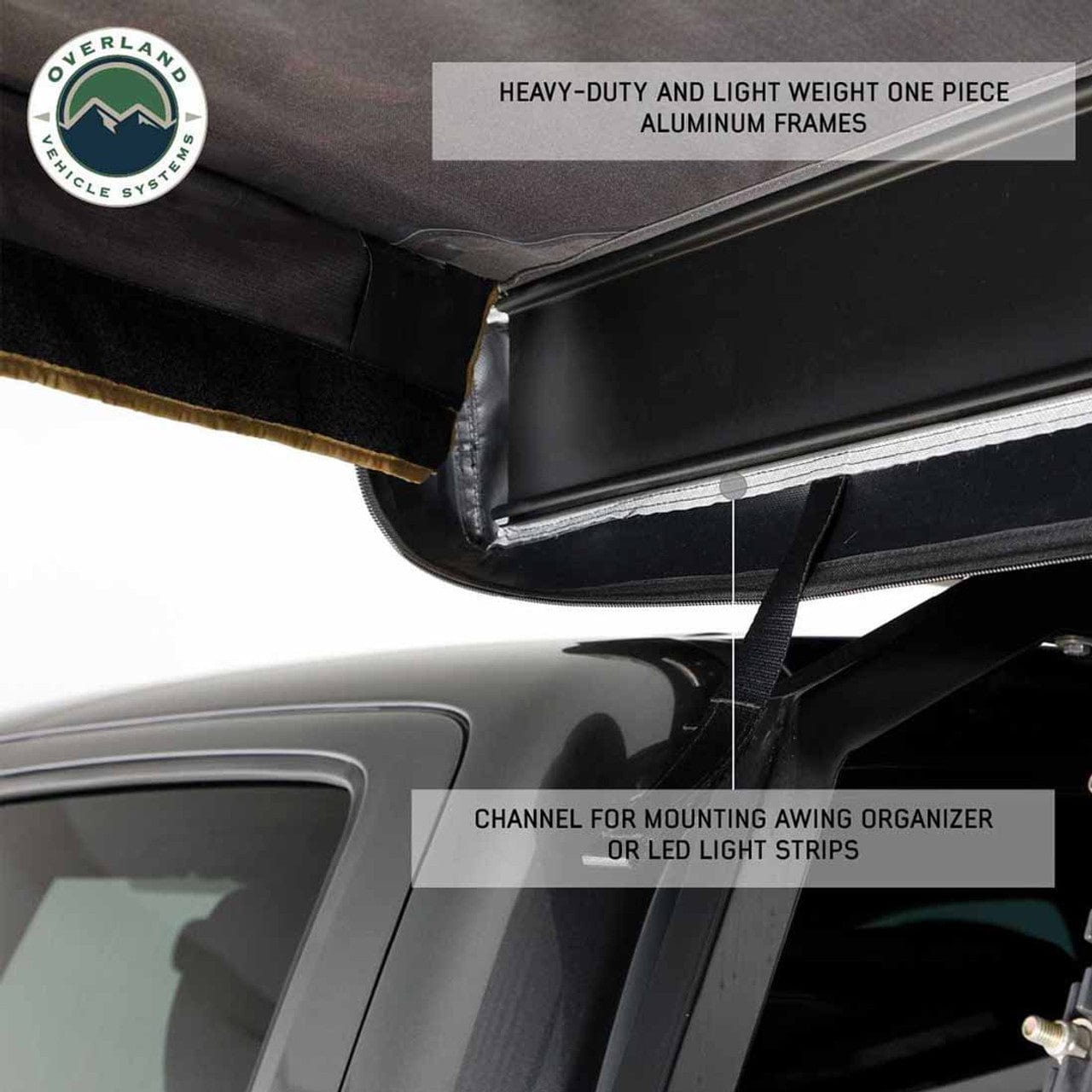 Overland Vehicle Systems HD Nomadic 180 LTE - Awning, Grey Body, Green Trim and Black Travel Cover Overland Vehicle Systems