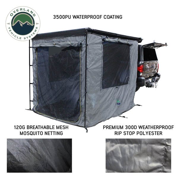 Overland Vehicle Systems HD Nomadic 2.0 Awning Room Enclosure, Grey Body, Green Trim (4 Walls and Floor) Overland Vehicle Systems