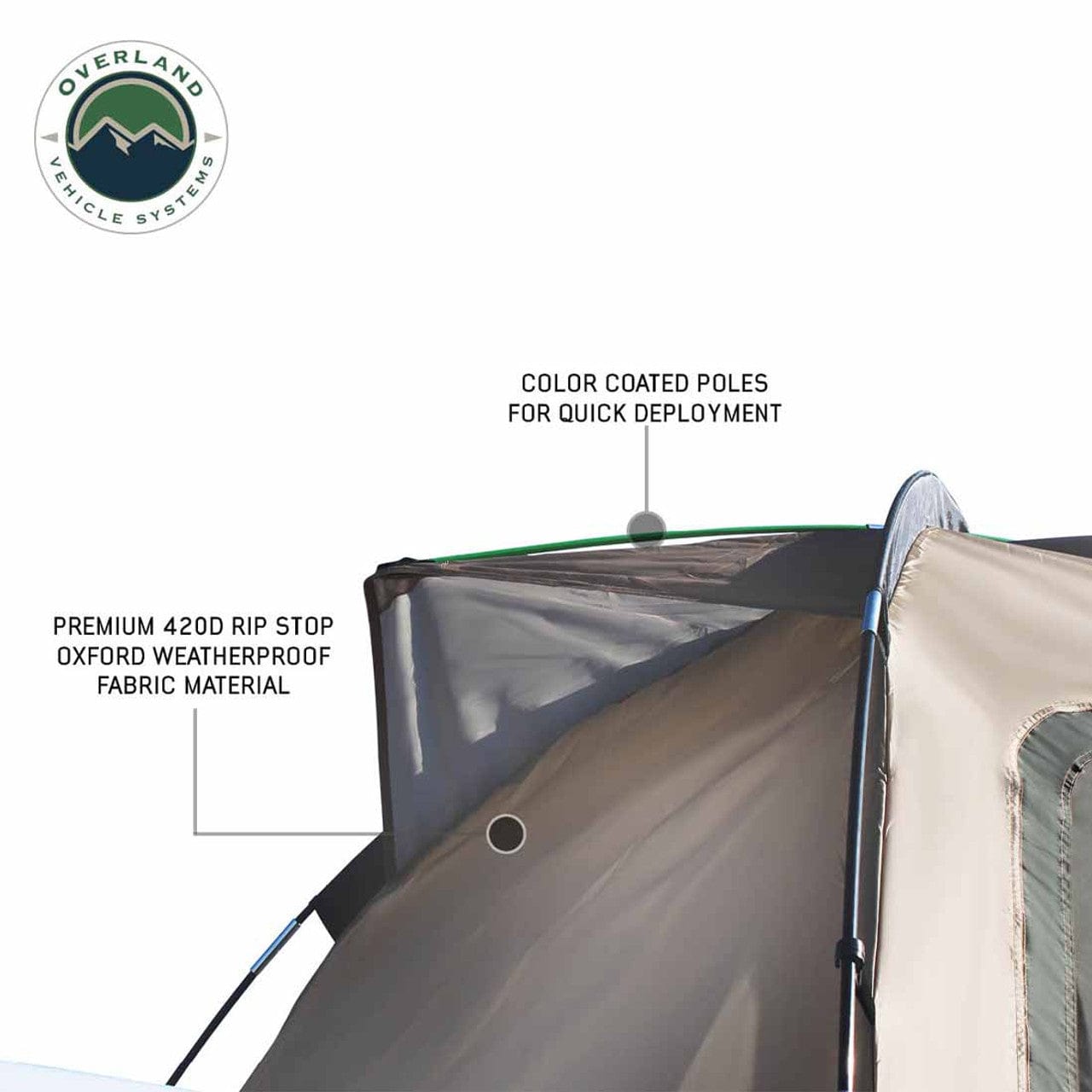 Overland Vehicle Systems LD TACT - Bed Tent Full Size 6.5 Foot, Tan Body and Green Rainfly Overland Vehicle Systems