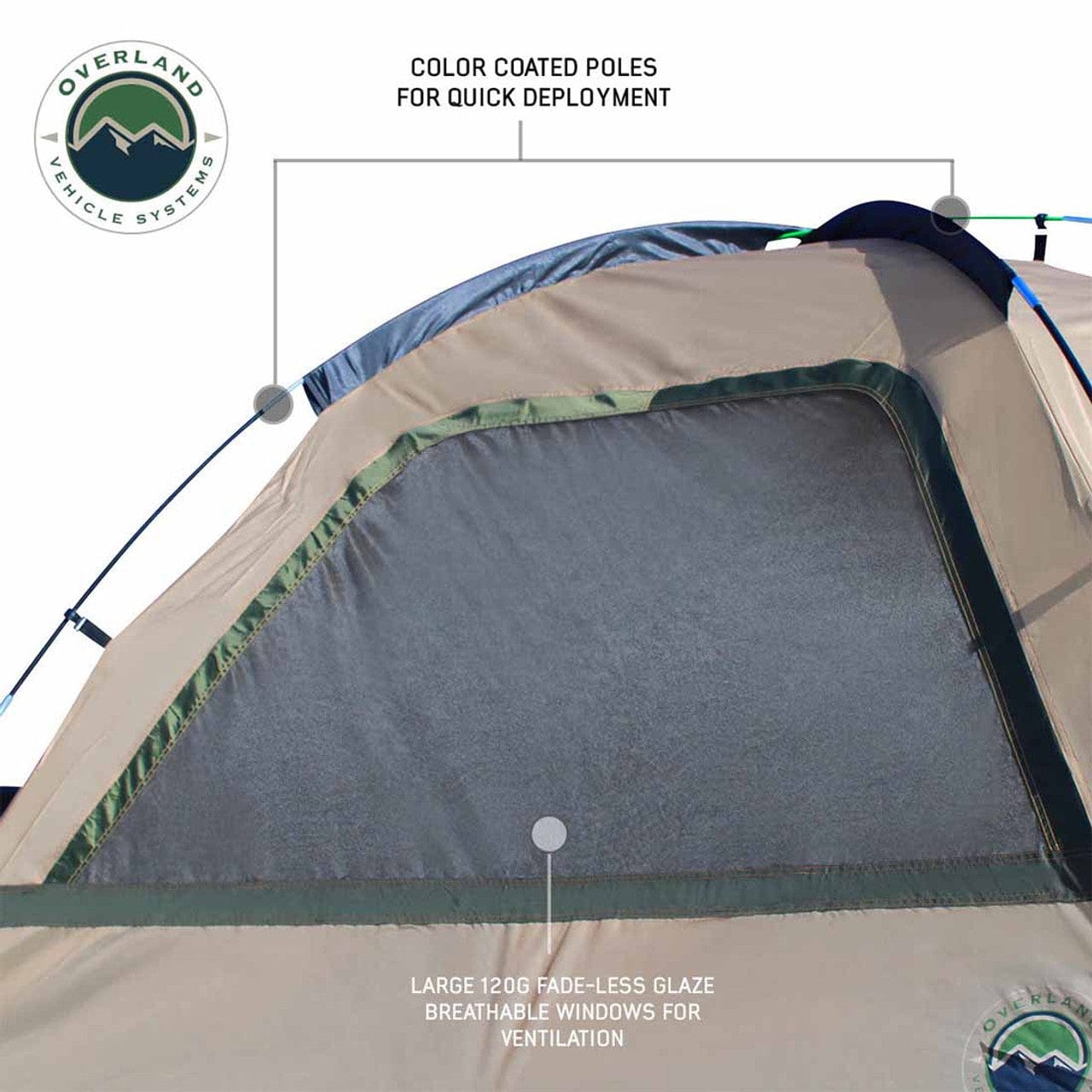Overland Vehicle Systems LD TACT - Bed Tent Full Size 6.5 Foot, Tan Body and Green Rainfly Overland Vehicle Systems