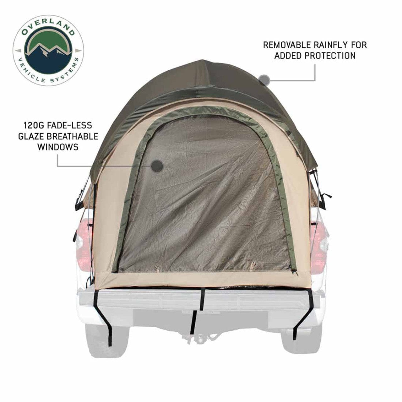 Overland Vehicle Systems LD TACT - Bed Tent Full Size 6.5 Foot, Tan Body and Green Rainfly Overland Vehicle Systems