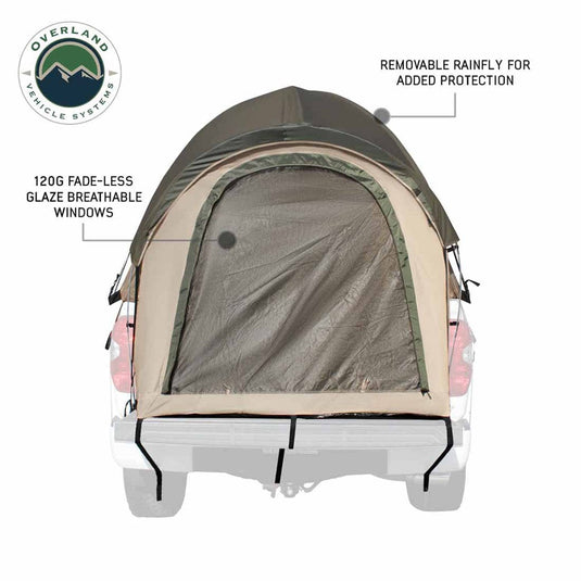 Overland Vehicle Systems LD TACT - Bed Tent Full Size 6.5 Foot, Tan Body and Green Rainfly Overland Vehicle Systems