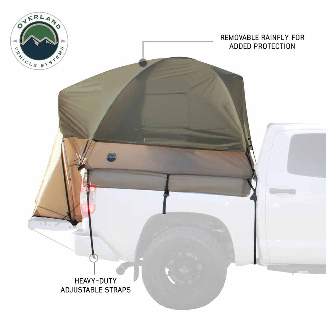 Overland Vehicle Systems LD TACT - Bed Tent Full Size 6.5 Foot, Tan Body and Green Rainfly Overland Vehicle Systems