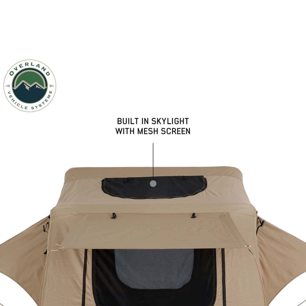 Overland Vehicle Systems LD TMBK 3 Roof Top Tent With Annex - Tan Base With Green Rain Fly, Black Aluminum Base, Black Ladder Overland Vehicle Systems