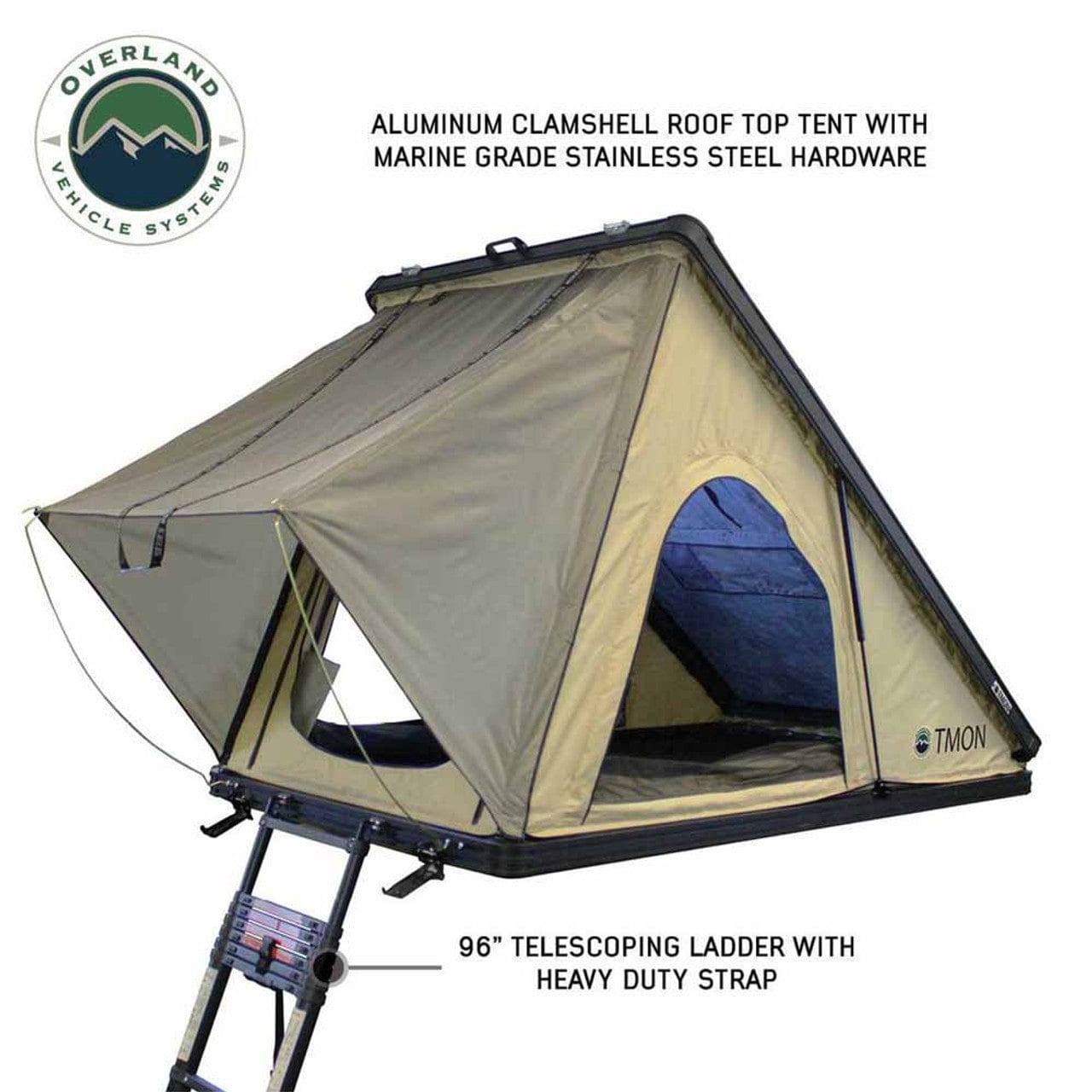 Overland Vehicle Systems LD TMON Clamshell Aluminum Hard Shell Roof Top Tent Overland Vehicle Systems