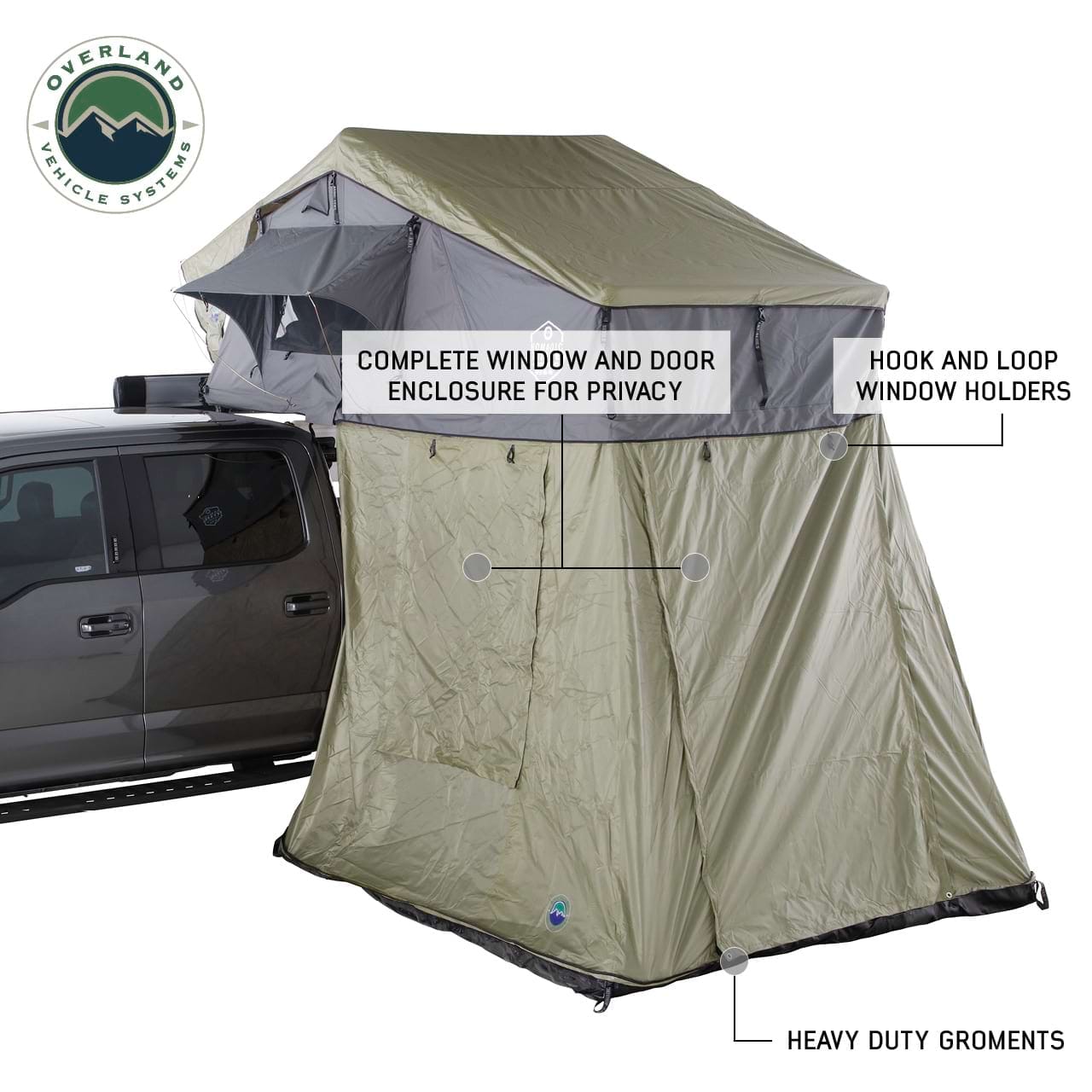 Overland Vehicle Systems Nomadic 3 Roof Top Tent Annex Room With Floor & Cover Overland Vehicle Systems