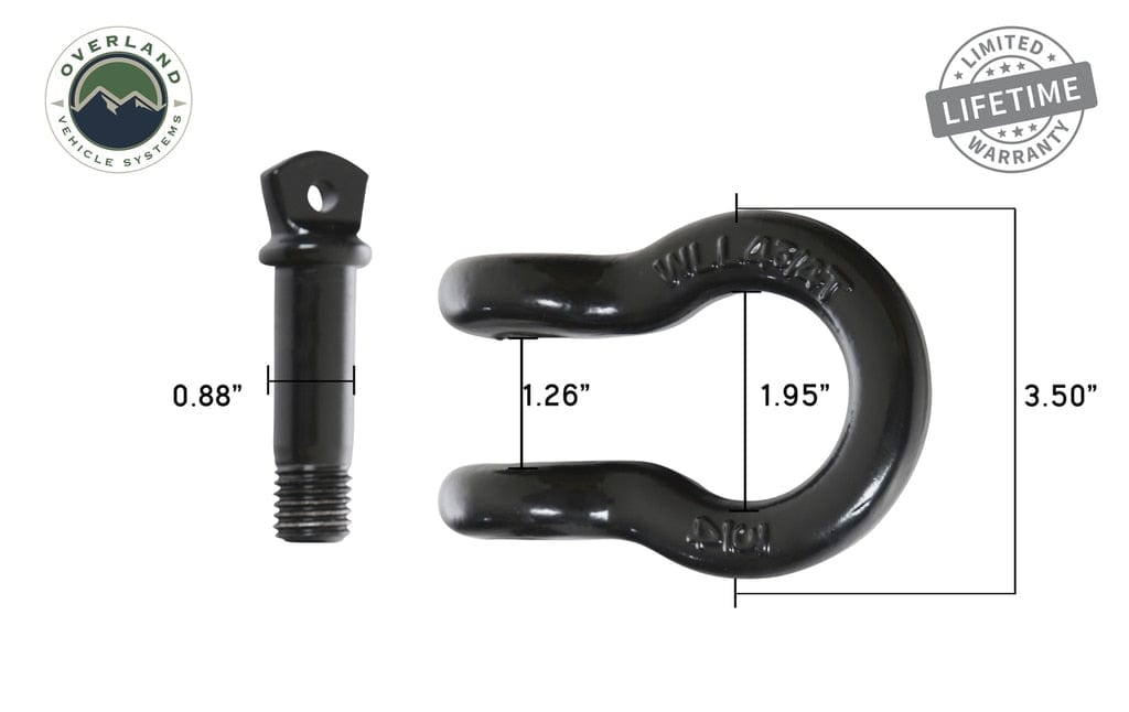 Overland Vehicle Systems Recovery Shackle 19010201 3/4 4.75 Ton Black Sold In Pairs Overland Vehicle Systems